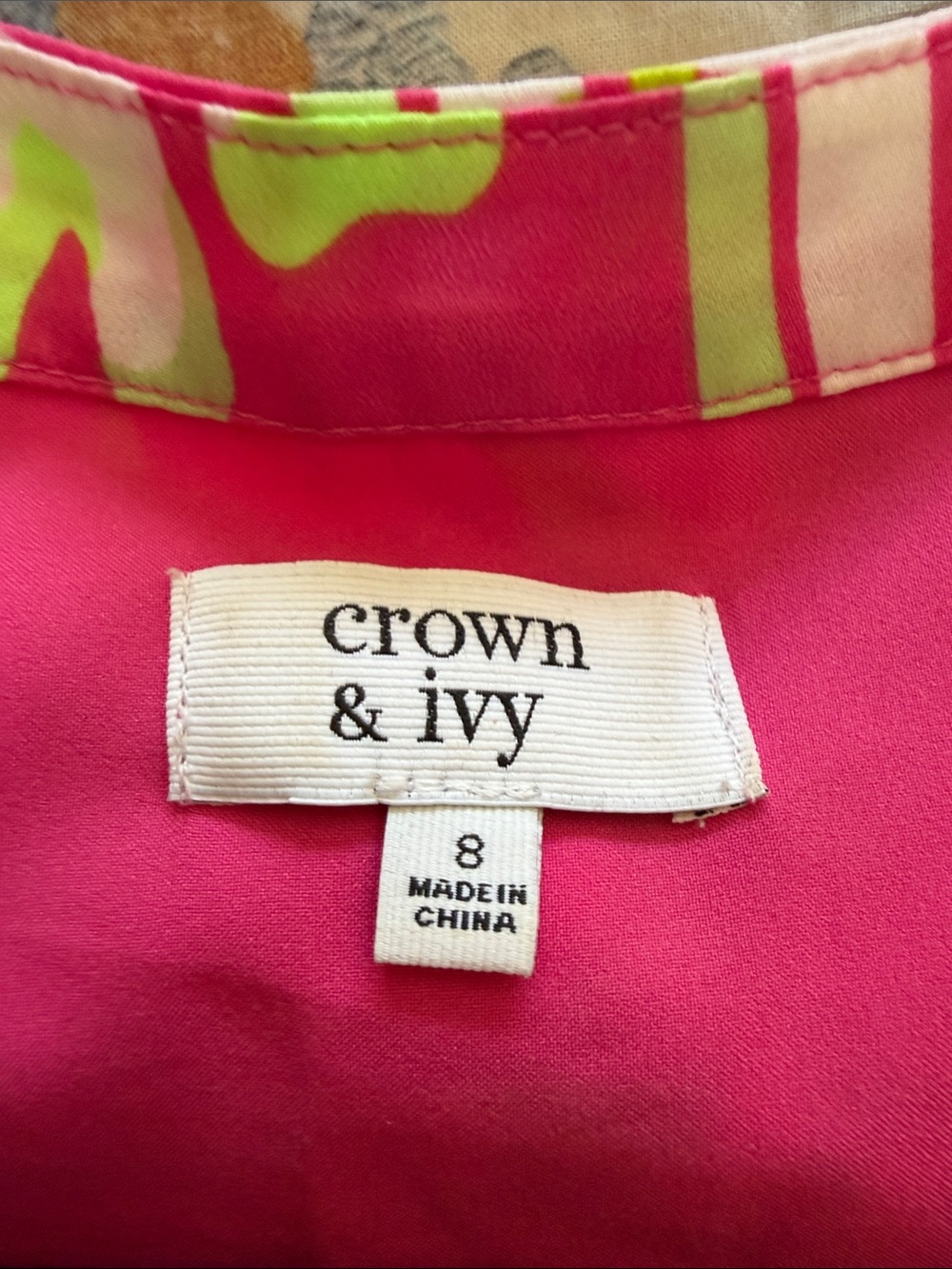 crown & ivy Bright Pink and Lime Green Trim Blouse - Picture 3 of 3